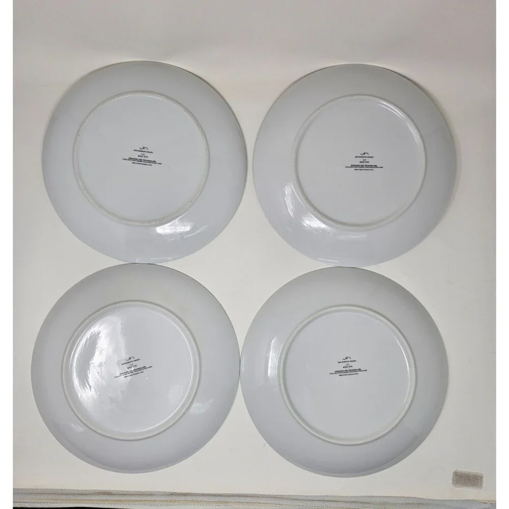 WEST ELM WAVE DINNER PLATES John Newdigate Ceramics Lot of 4 Blue Lines 10 Inch